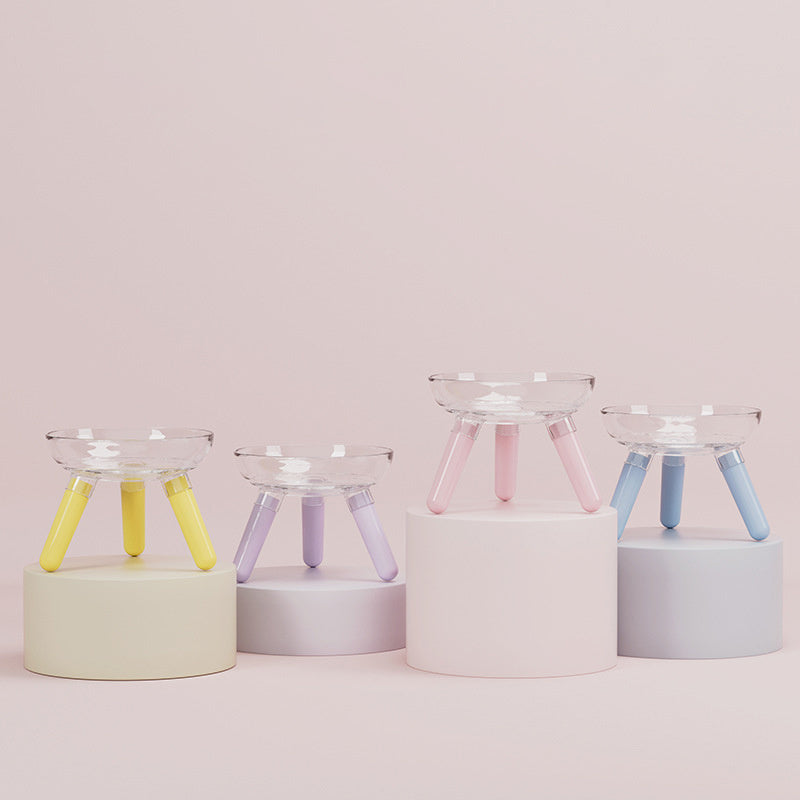 Pet Cat And Dog Feeding Bowl Household Cat And Dog Drinking Water Anti-knock Feeder Transparent Glass Bowl Cat Bowl