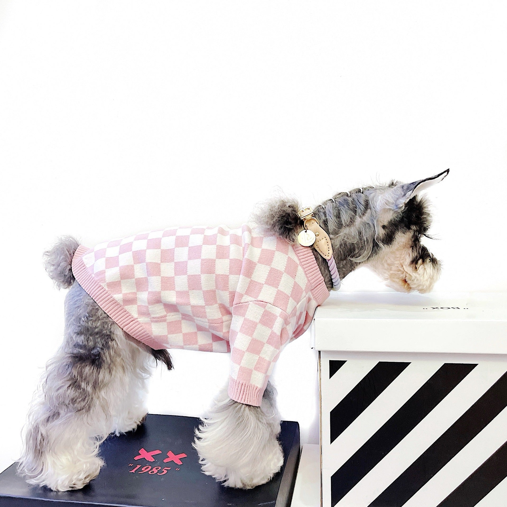 Pet Dog Short Girlish Checkerboard Sweater