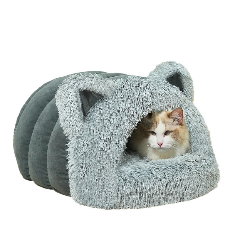 Cat Dog Bed Plush Cat Ears Decoration Large Collar Pet Bed Warm Thick Pet Supplies Suitable For Kittens And Puppies