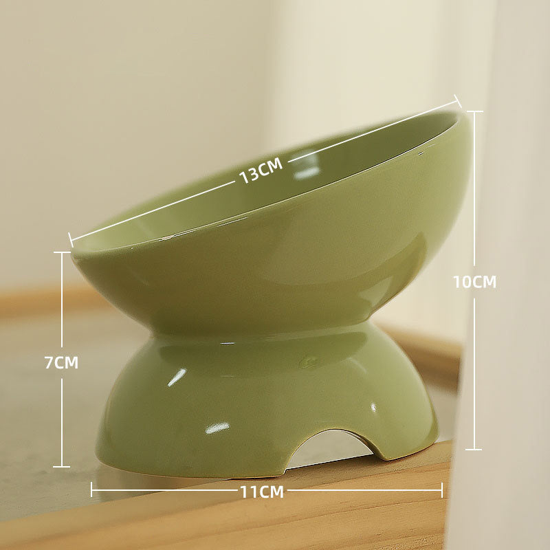 Cat Bowl Ceramic Cat Food Bowl Cat Food Basin Plate Feeding Water Oblique Rice Bowl Feeding Bowl Protecting Cervical Spine Pet Cat Supplies