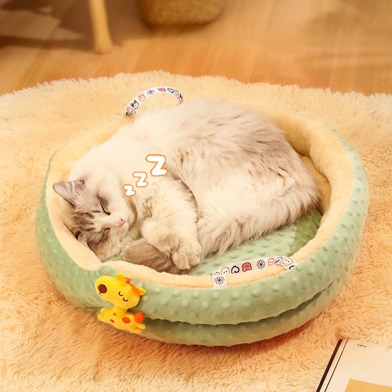 Cat Dog Kennel Doudou Velvet Small Doll Portable Round Nest Dog Cushion Pet Bed Winter Warm Kennel