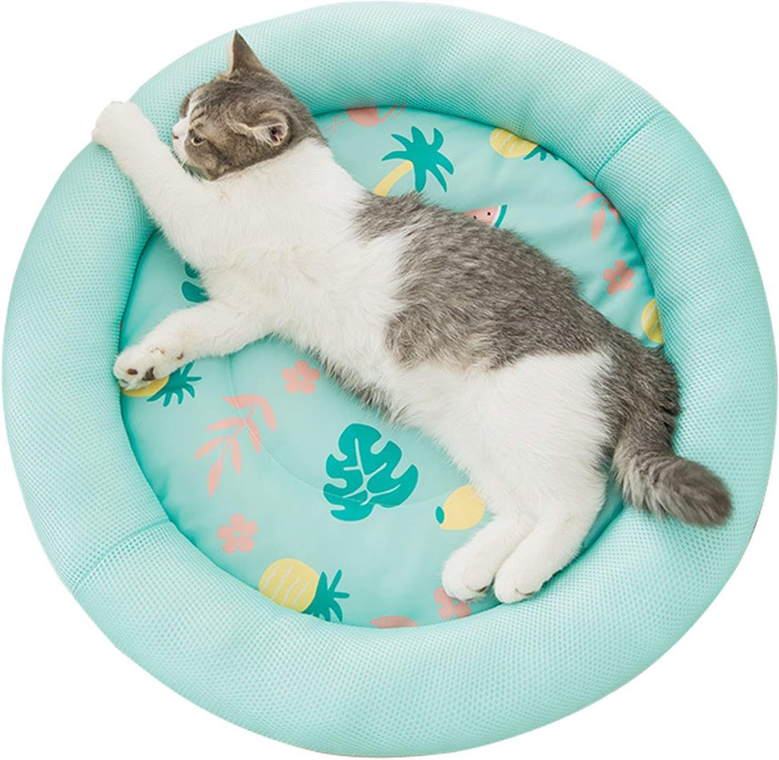 Cooling Dog Bed Soft Summer Ice Pet Pad Cushion For Small Dog Sleeping Round Breathable Mat With Waterproof Cover And Bottom Non-Slip Back Washable