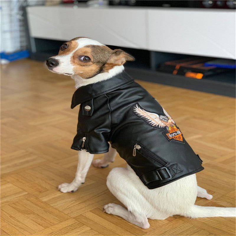 Pet Small Dog Sticker Embroidered Eagle Leather Jacket