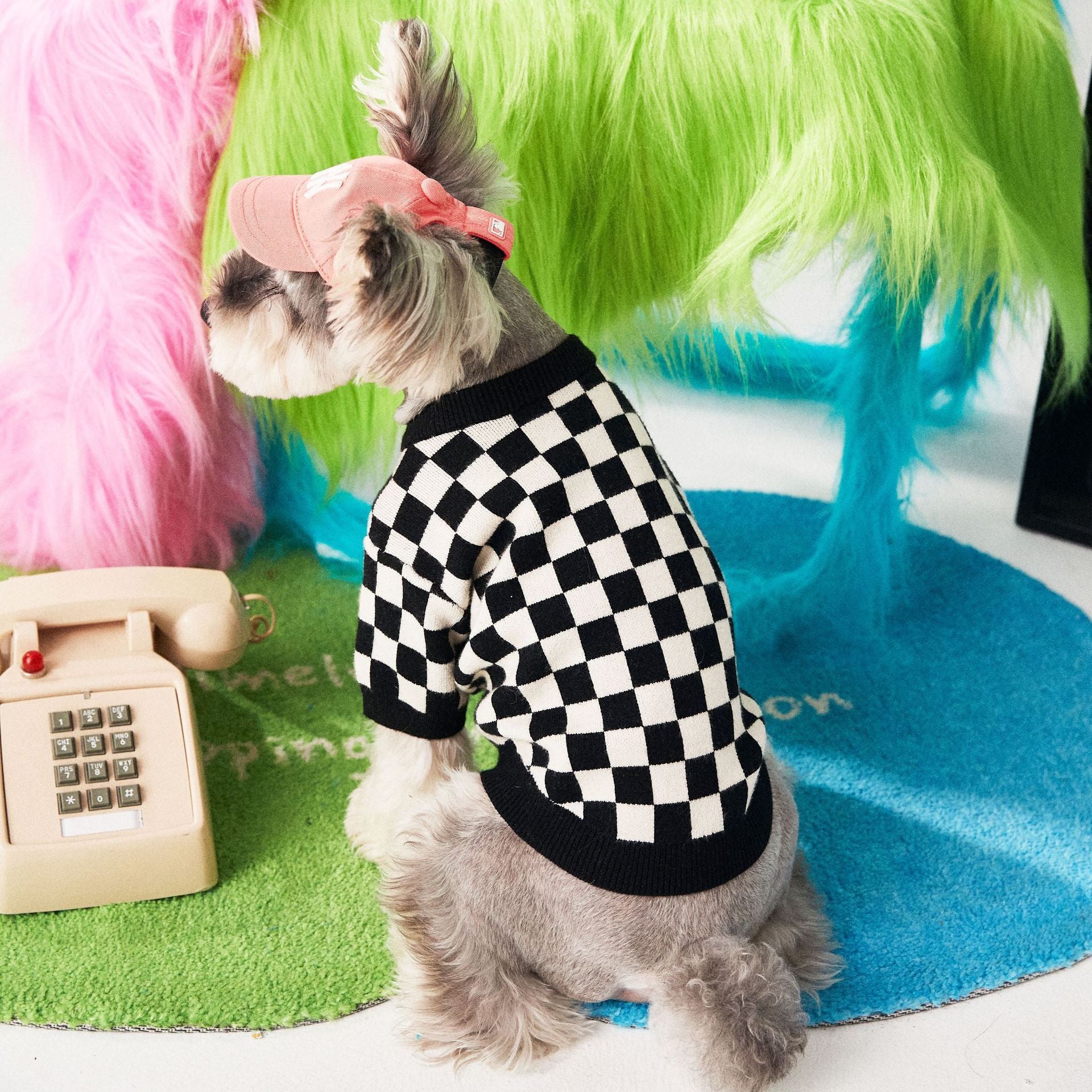 Pet Clothes Checkerboard Round Neck Pullover Sweater