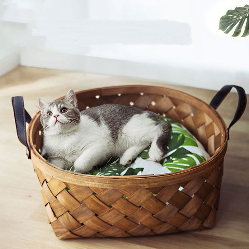 Bamboo Rattan Cat Bed House