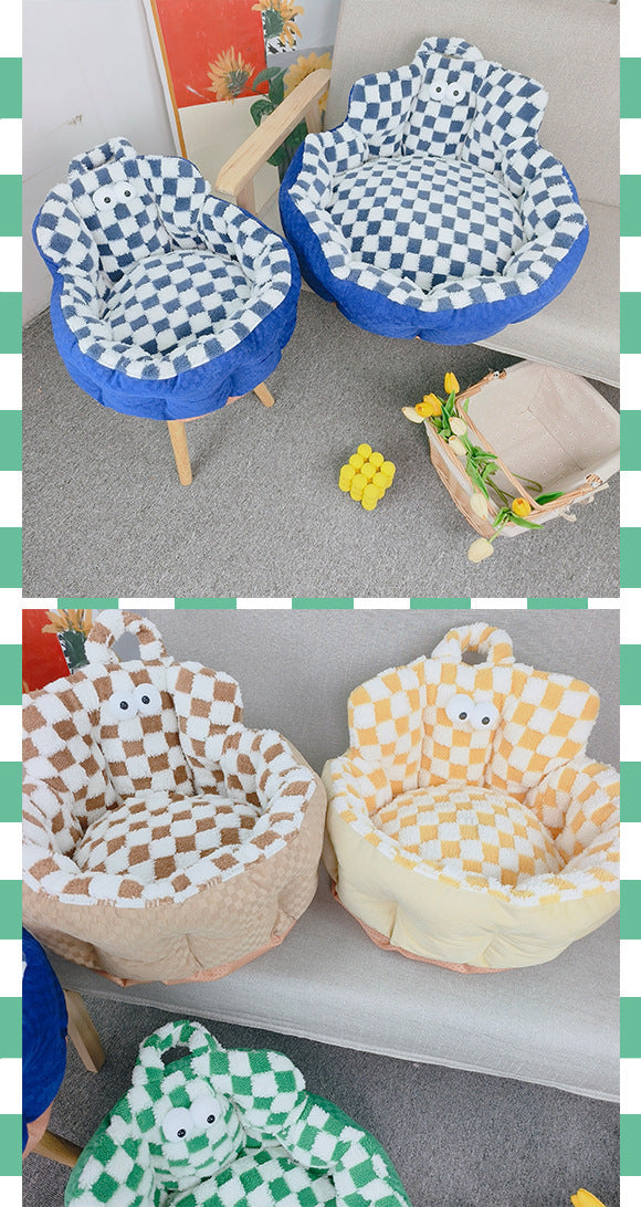Big Eye Chessboard Sofa Round Dogs And Cats Bed Pet Bed Four Seasons Universal