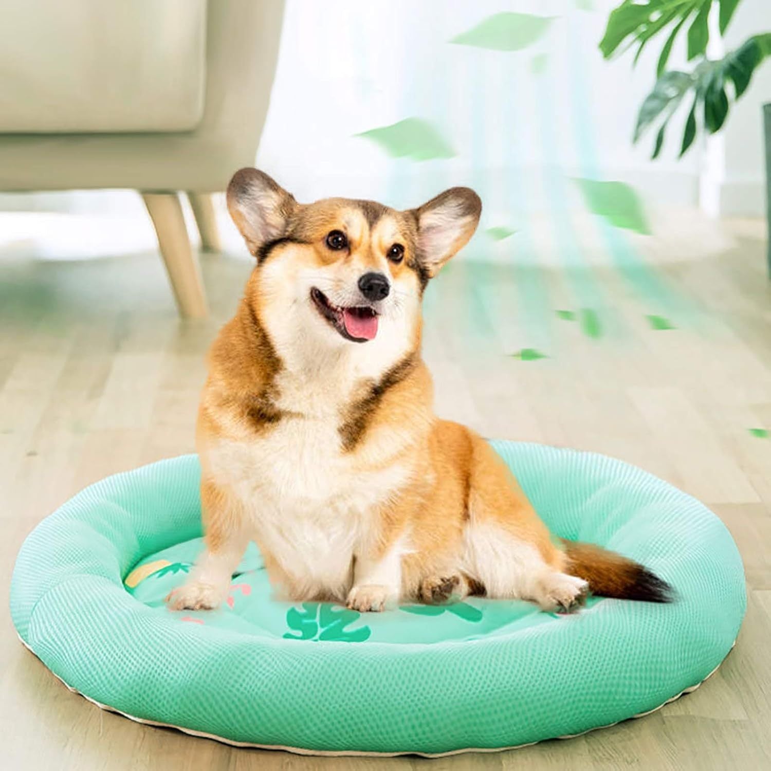 Cooling Dog Bed Soft Summer Ice Pet Pad Cushion For Small Dog Sleeping Round Breathable Mat With Waterproof Cover And Bottom Non-Slip Back Washable