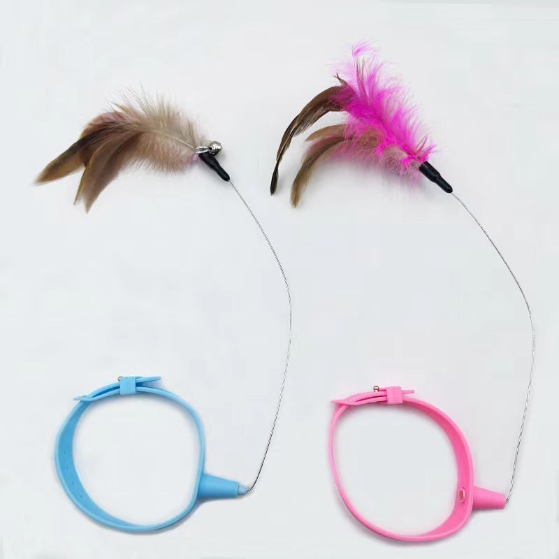 Cat Collar Toy Attached Silicone Cat Teasing Wand Adjustable Cat Feather Collar Toys With Bell Cat Interactive Teaser Toys