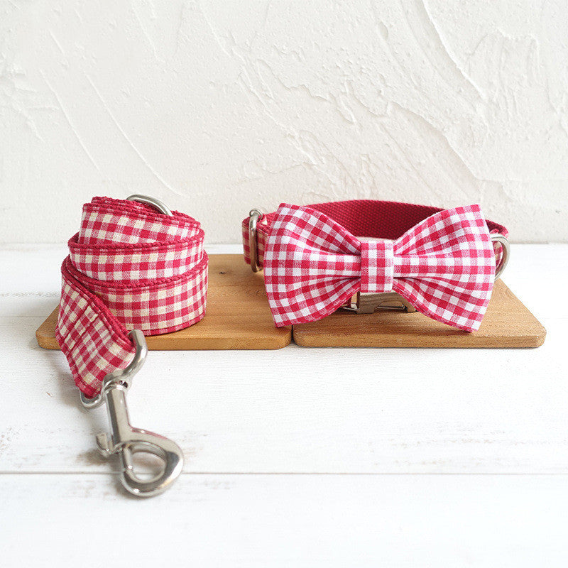 Pet Collar Bow Tie Set Leash
