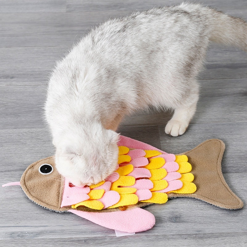 Fish-shaped Smell Blanket Training Cat Toy Food Bowl Toy