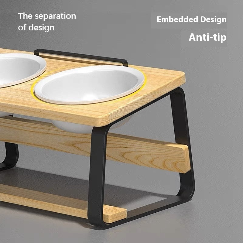 Ceramic Double Bowl Pet Water Feeding Bowl Protect Cervical Spine Cat Food Holder
