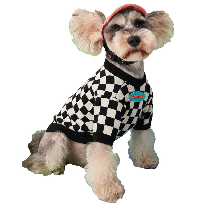 Pet Clothes Checkerboard Round Neck Pullover Sweater