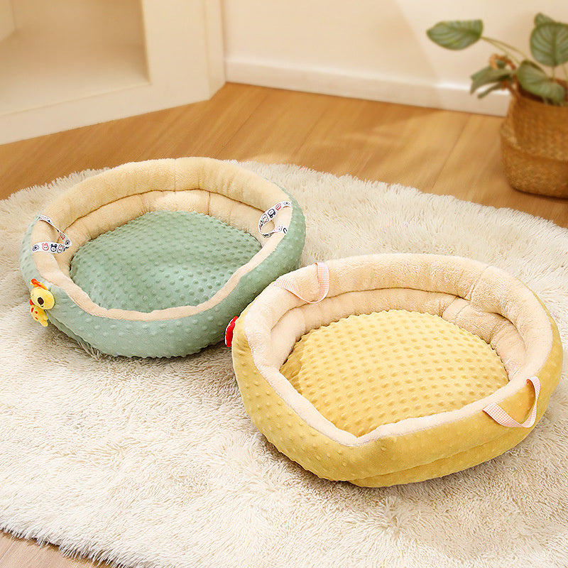 Cat Dog Kennel Doudou Velvet Small Doll Portable Round Nest Dog Cushion Pet Bed Winter Warm Kennel