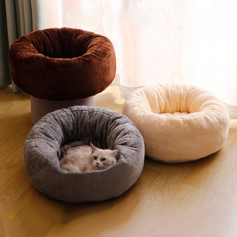 Pet Dog Bed Long Plush Donut Round Dog Kennel Comfortable Fluffy Cushion Mat Winter Warm For Dog Cat House EU Warehouse