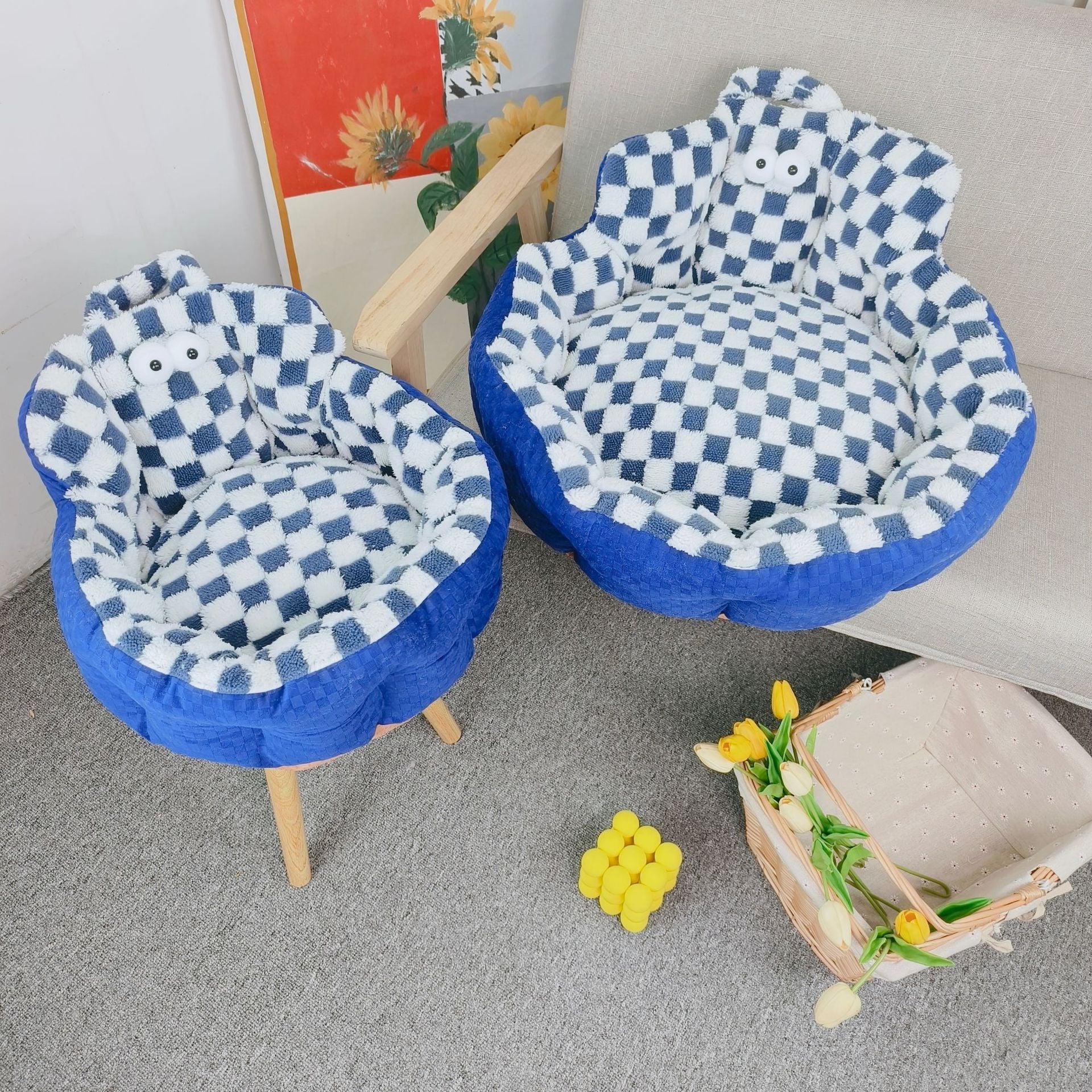 Big Eye Chessboard Sofa Round Dogs And Cats Bed Pet Bed Four Seasons Universal