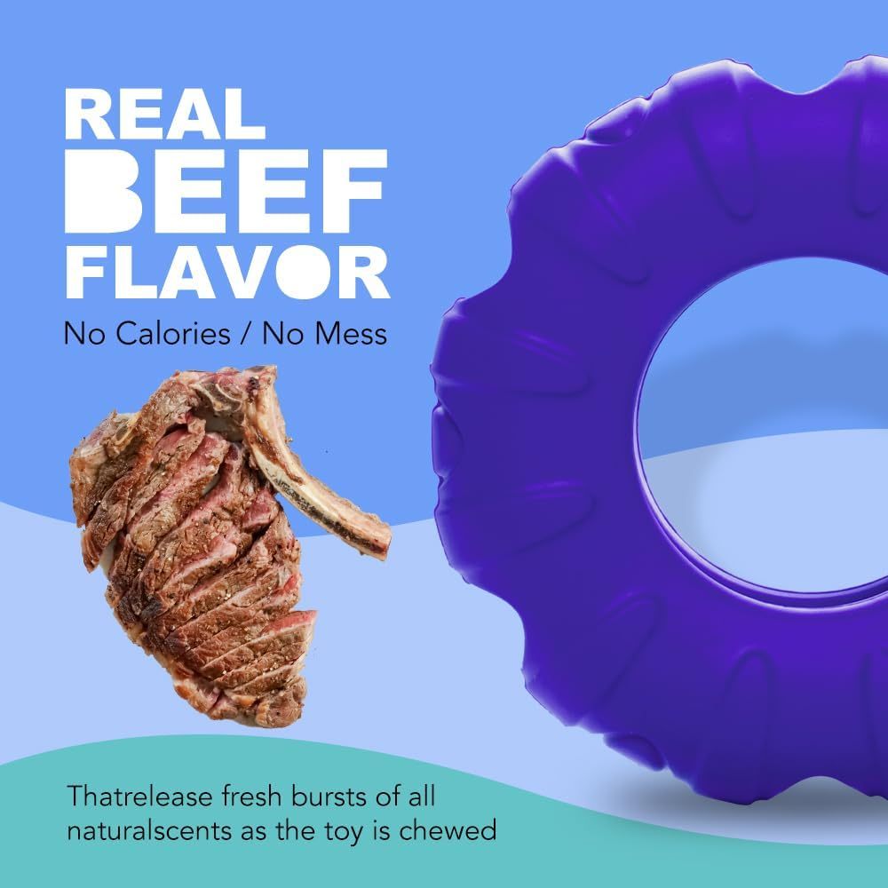 Chew Toys Puppy Tires Flavored Dog Chew Toys, Real Beef Flavor Leaky Food Toy Slow Feeder Food Treat Dispensing Toys, Dog Interactive Toys For Medium To Large Dogs