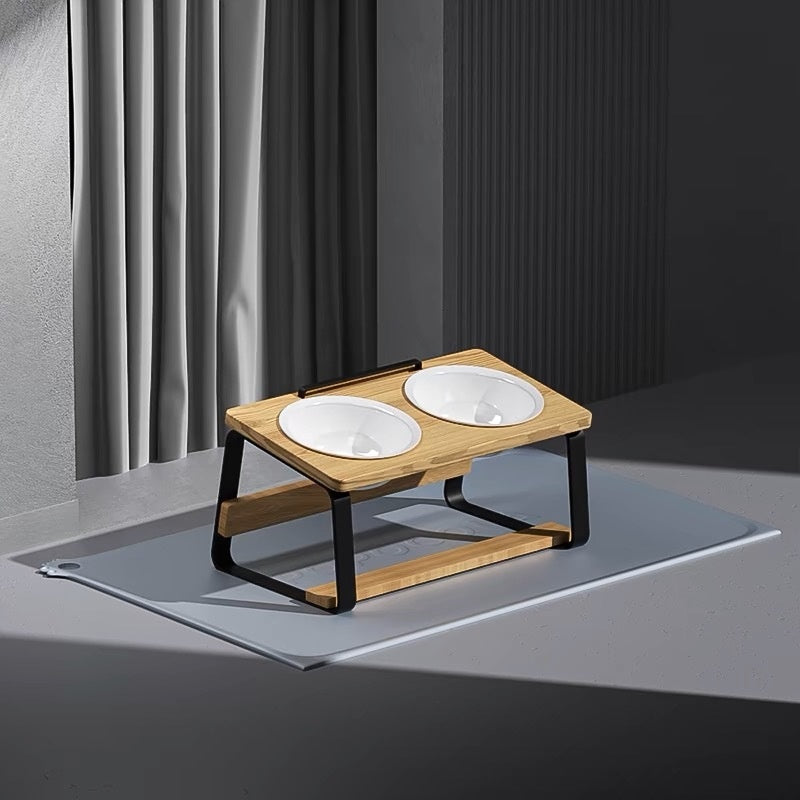 Ceramic Double Bowl Pet Water Feeding Bowl Protect Cervical Spine Cat Food Holder