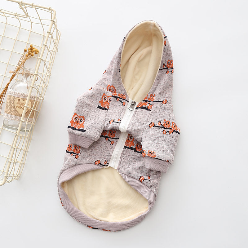 Casual Pet Clothes Dog Pattern Sweater Zipper Coat