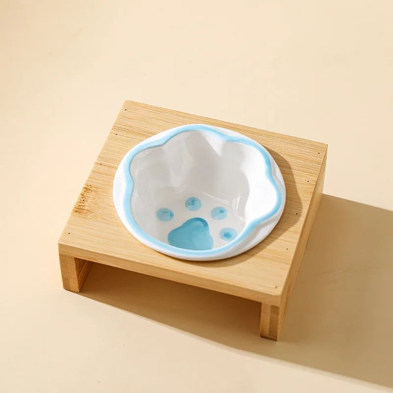Pet Supplies Bamboo Frame Hand Colored Ceramic Protection For Cervical Vertebrae Eating Drinking Samll Cat And Dog Bowls