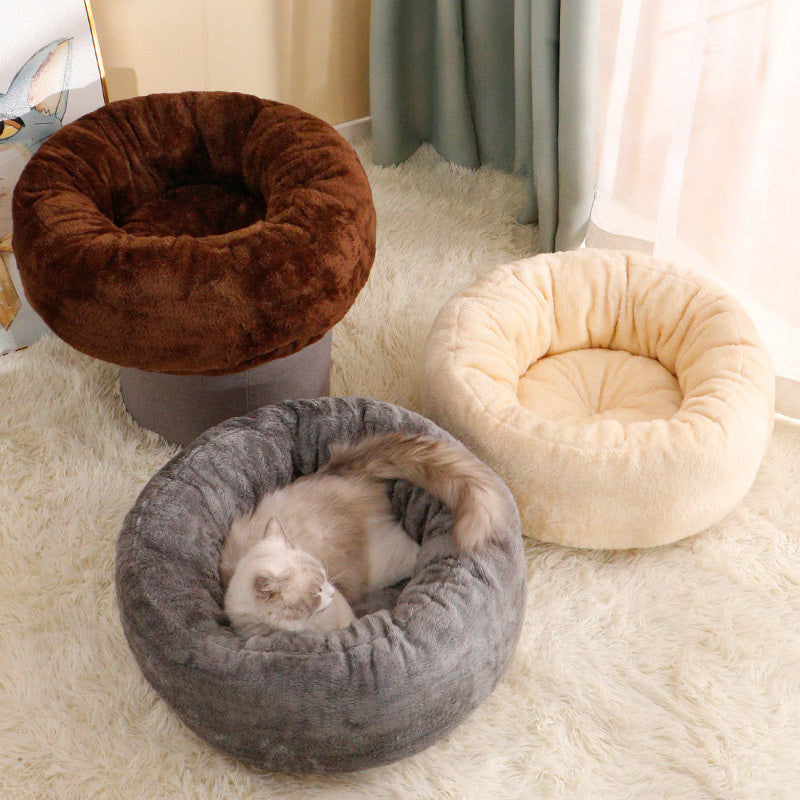 Pet Dog Bed Long Plush Donut Round Dog Kennel Comfortable Fluffy Cushion Mat Winter Warm For Dog Cat House EU Warehouse