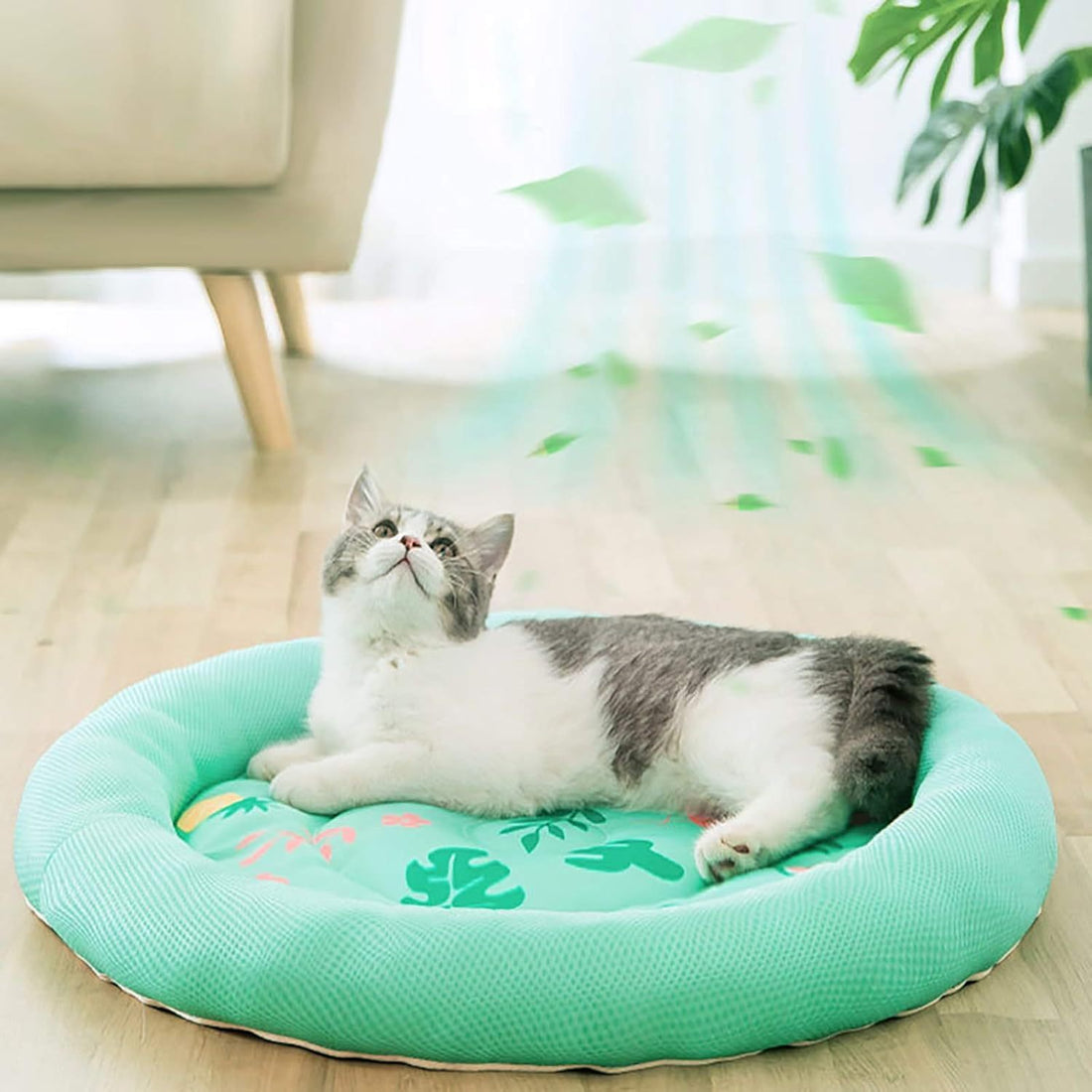 Cooling Dog Bed Soft Summer Ice Pet Pad Cushion For Small Dog Sleeping Round Breathable Mat With Waterproof Cover And Bottom Non-Slip Back Washable