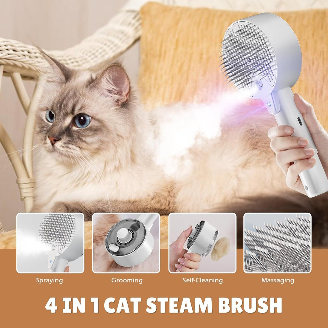 Cat Steam Brush For Shedding Spritz