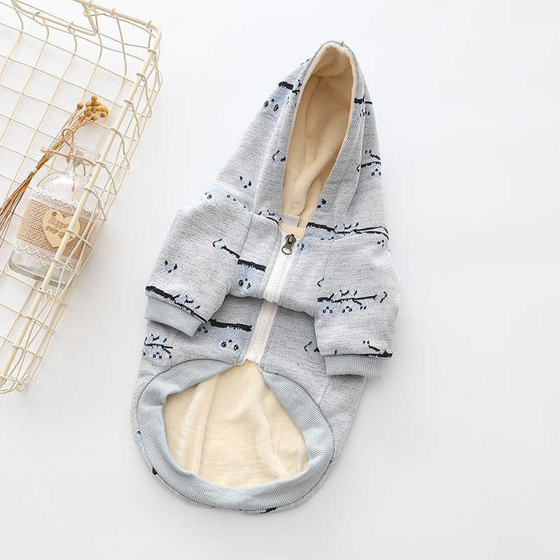 Casual Pet Clothes Dog Pattern Sweater Zipper Coat