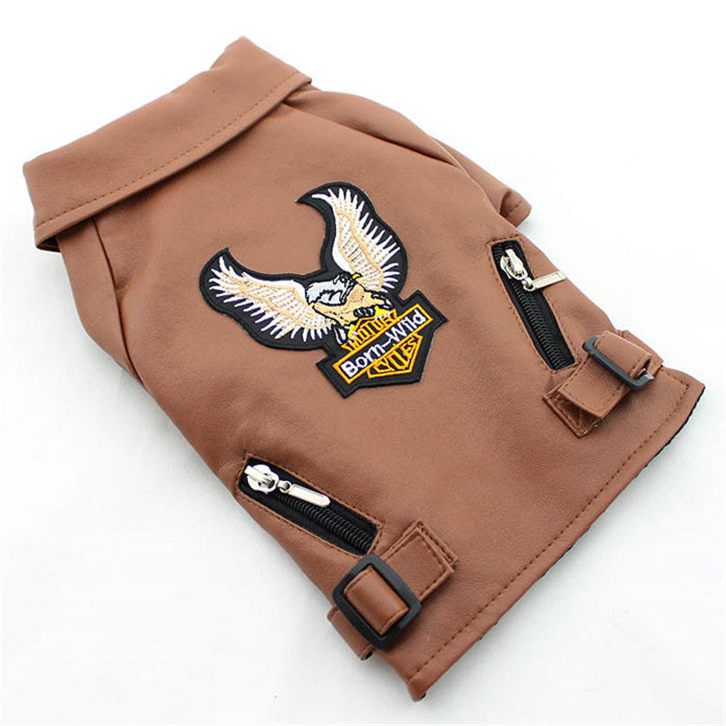 Pet Small Dog Sticker Embroidered Eagle Leather Jacket