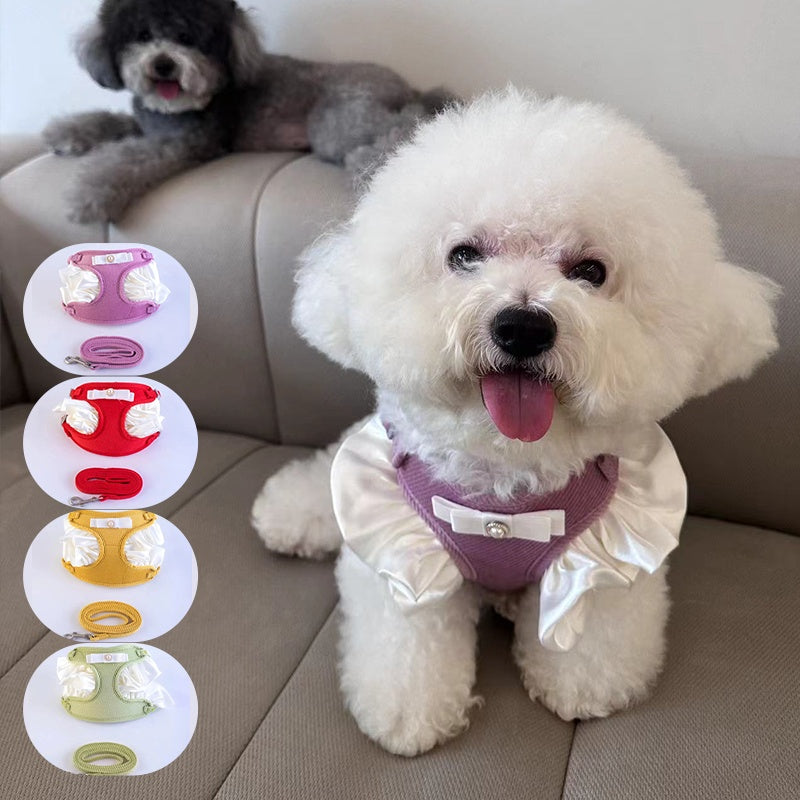 Cream Lace Bow Pet Leash