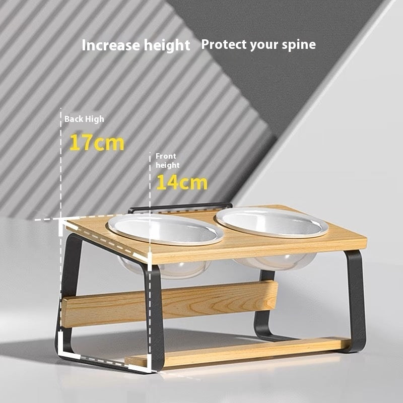 Ceramic Double Bowl Pet Water Feeding Bowl Protect Cervical Spine Cat Food Holder