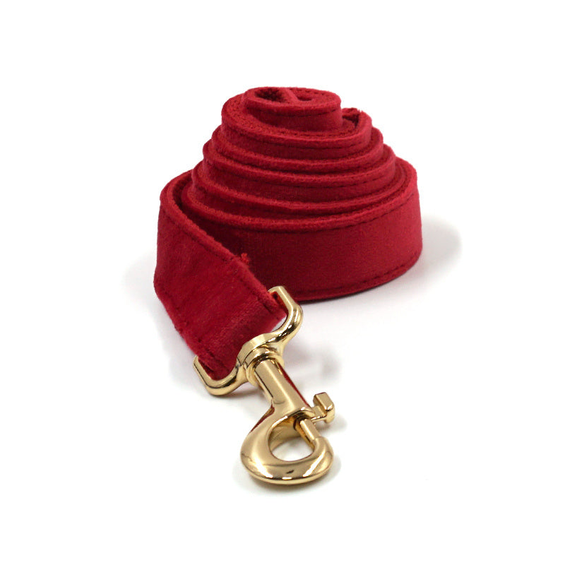 Red Thick Velvet Gold Buckle Pet Collar Leash Bowknot Christmas Pet Supplies