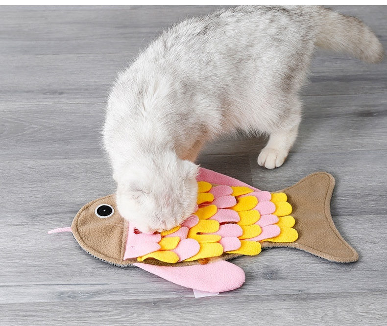 Fish-shaped Smell Blanket Training Cat Toy Food Bowl Toy