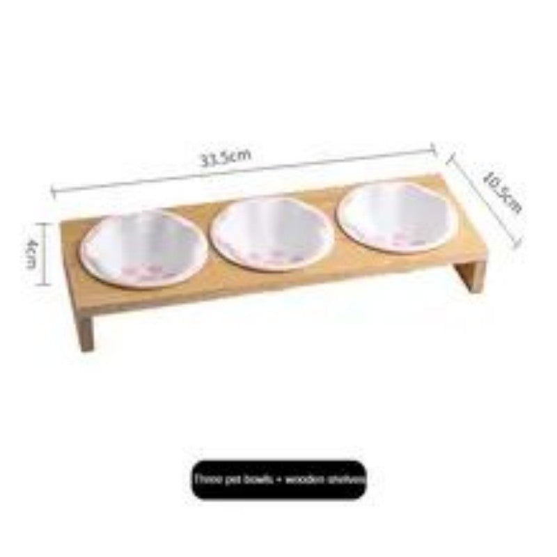 Pet Supplies Bamboo Frame Hand Colored Ceramic Protection For Cervical Vertebrae Eating Drinking Samll Cat And Dog Bowls