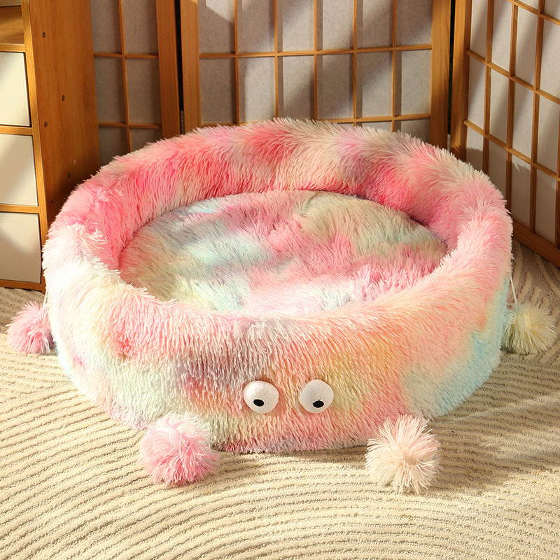 Winter Warm Cute Eye Small Monster Cat Bed Pet Cat Bed Round Nest Dog Bed Dog House Cat House Cat Teaser Pet  Pad