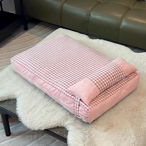 Pet Plaid Color Matching Kennel Removable And Washable Mattress